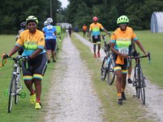 riders walking to Hill Family Farm