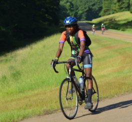 Picture of Solomon riding along the Natchez Trace Parkway during 2019 Bikes Blues and Big Muddy Tour