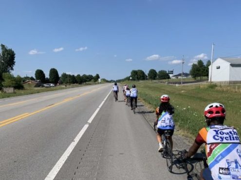 Cyclists riding